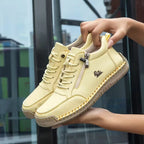 Yellow Women's Orthopedic Comfort Shoes with Lace-Up Zipper Ankle Design