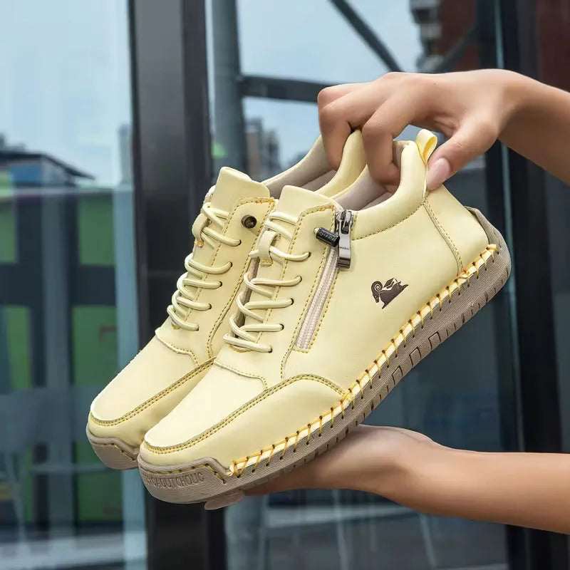 Yellow Women's Orthopedic Comfort Shoes with Lace-Up Zipper Ankle Design