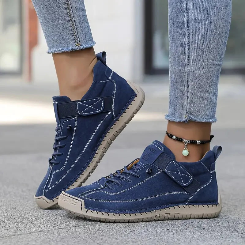 Blue Women's Orthopedic High-Top Sneakers with Adjustable Strap & Cushioned Support