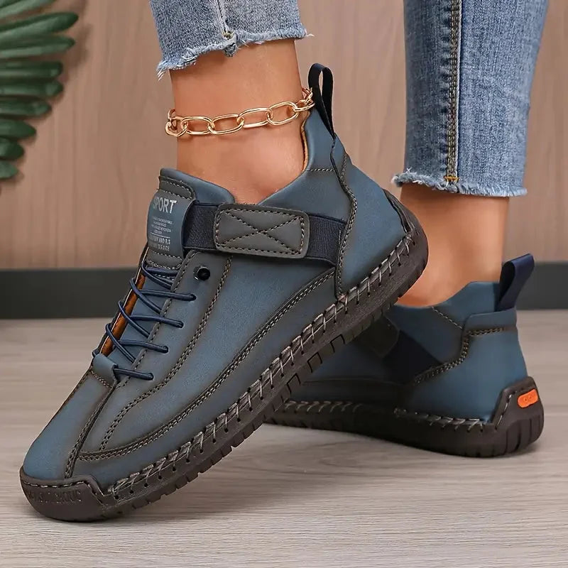 Dark Blue Women's Orthopedic High-Top Sneakers with Adjustable Strap & Cushioned Support
