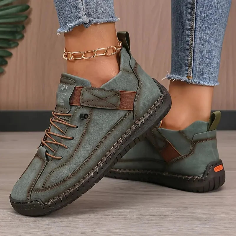 Women's Orthopedic High-Top Sneakers with Adjustable Strap & Cushioned Support - Worn Lifestyle Floor