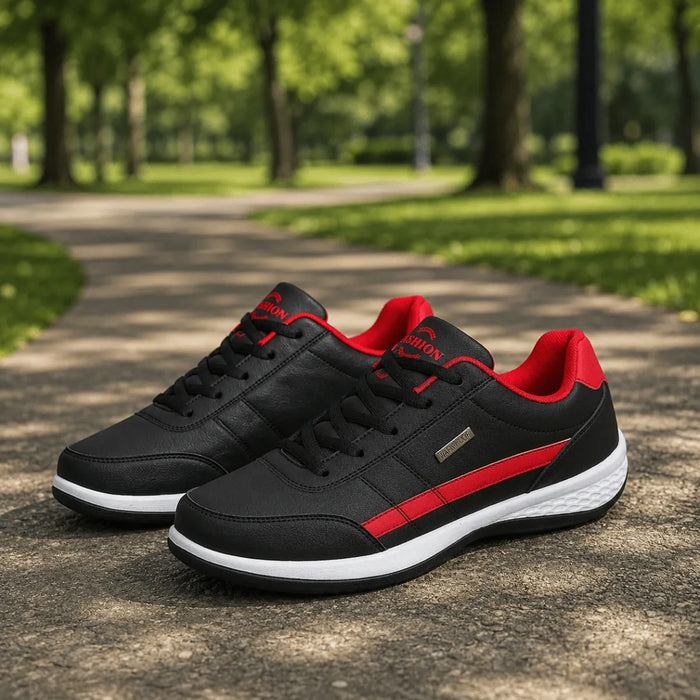 Black Men's Orthopedic Sneakers with Cushioned Support & Lace-Up Comfort - Front Pair