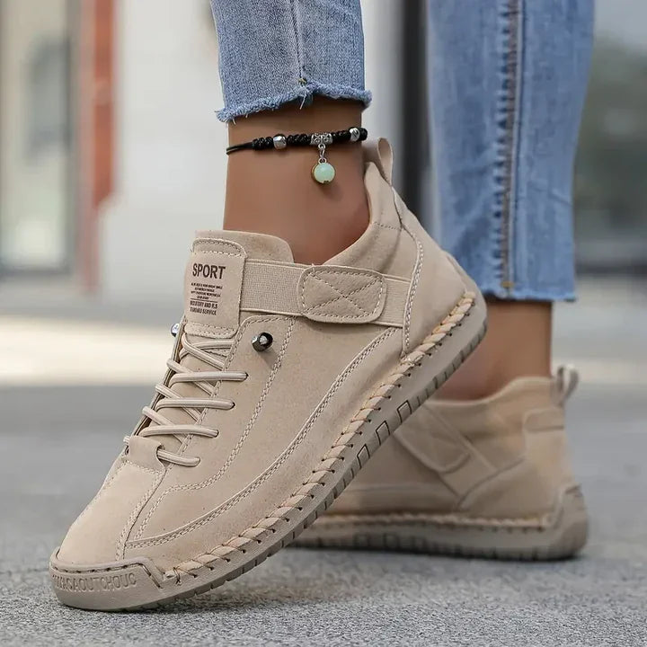 Women's Orthopedic Leather Sneakers with Cushioned Footbed & Lightweight Comfort - Lace Up Detail