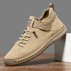 Beige Women's Orthopedic Leather Sneakers with Cushioned Footbed & Lightweight Comfort - Studio Angle