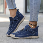 Blue Women's Orthopedic Leather Sneakers with Cushioned Footbed & Lightweight Comfort - Outdoor Pose