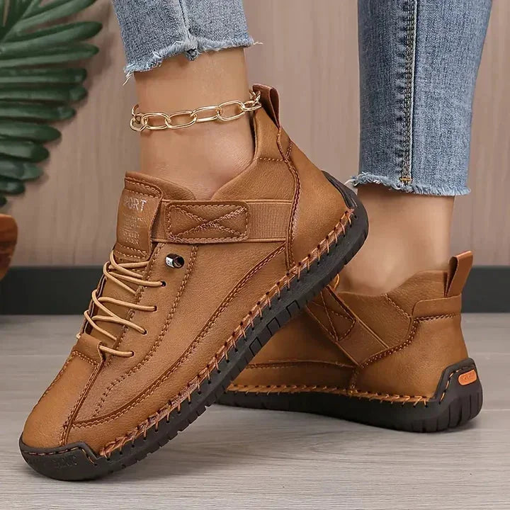Women's Orthopedic Leather Sneakers with Cushioned Footbed & Lightweight Comfort - Ankle Detail