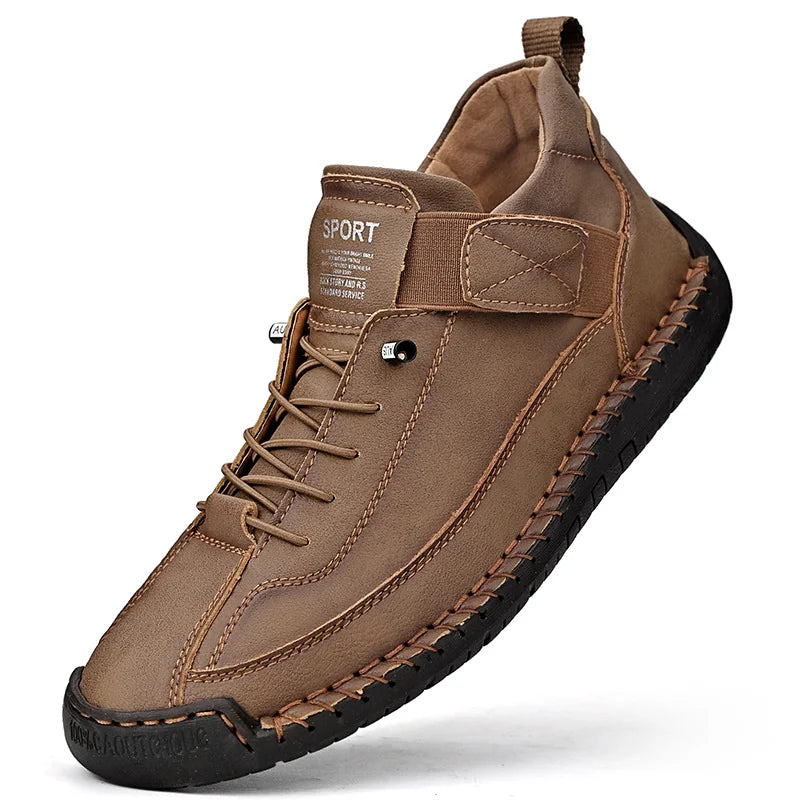 Brown Women's Orthopedic Leather Sneakers with Cushioned Footbed & Lightweight Comfort - Studio Closeup