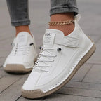White Women's Orthopedic Leather Sneakers with Cushioned Footbed & Lightweight Comfort - Back Detail