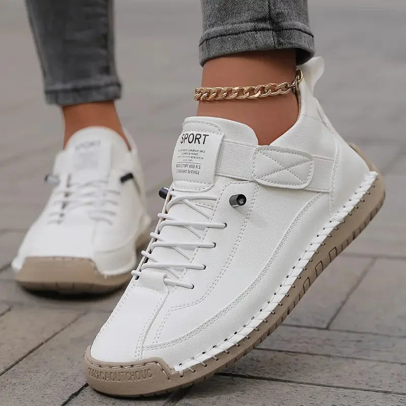 White Women's Orthopedic Leather Sneakers with Cushioned Footbed & Lightweight Comfort - Back Detail