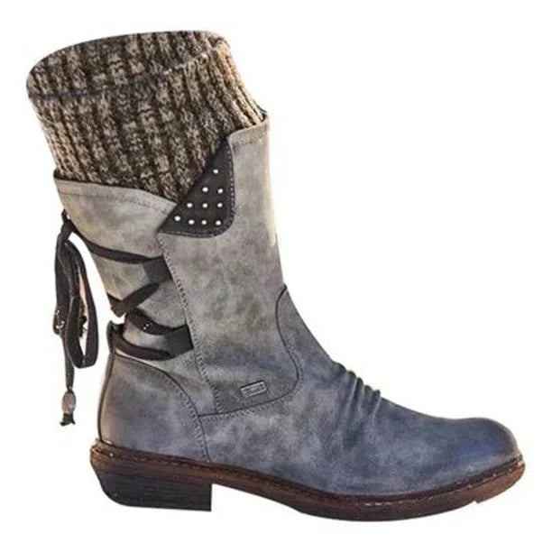 Women's Orthopedic Winter Shoes with Knit Cuff & Lace-Up Detail - Studio Knit Cuff Detail