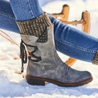 Women's Orthopedic Winter Shoes with Knit Cuff & Lace-Up Detail - Worn Close Up