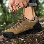Beige Men's Outdoor Lace-Up Walking Shoes — Finley Synthetic Leather Non-Slip Trail - Outdoor Pose