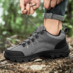 Gray Men's Outdoor Lace-Up Walking Shoes — Finley Synthetic Leather Non-Slip Trail - Lace Up Detail
