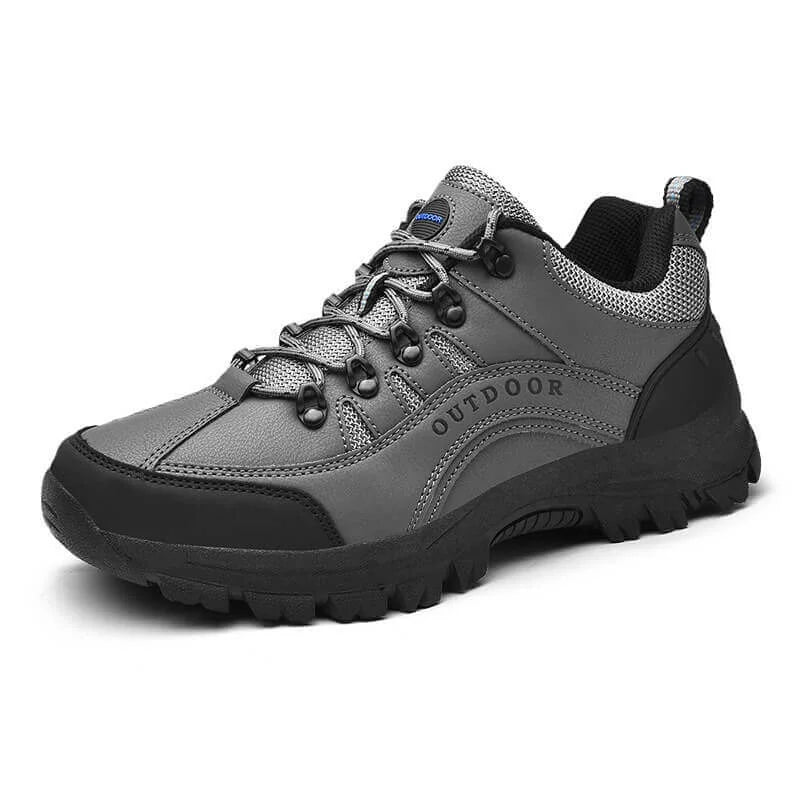 Gray Men's Outdoor Lace-Up Walking Shoes — Finley Synthetic Leather Non-Slip Trail - Studio Side