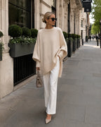 Apricot Women's Oversized Asymmetric Sweater with Side Slit Hem & Long Sleeves