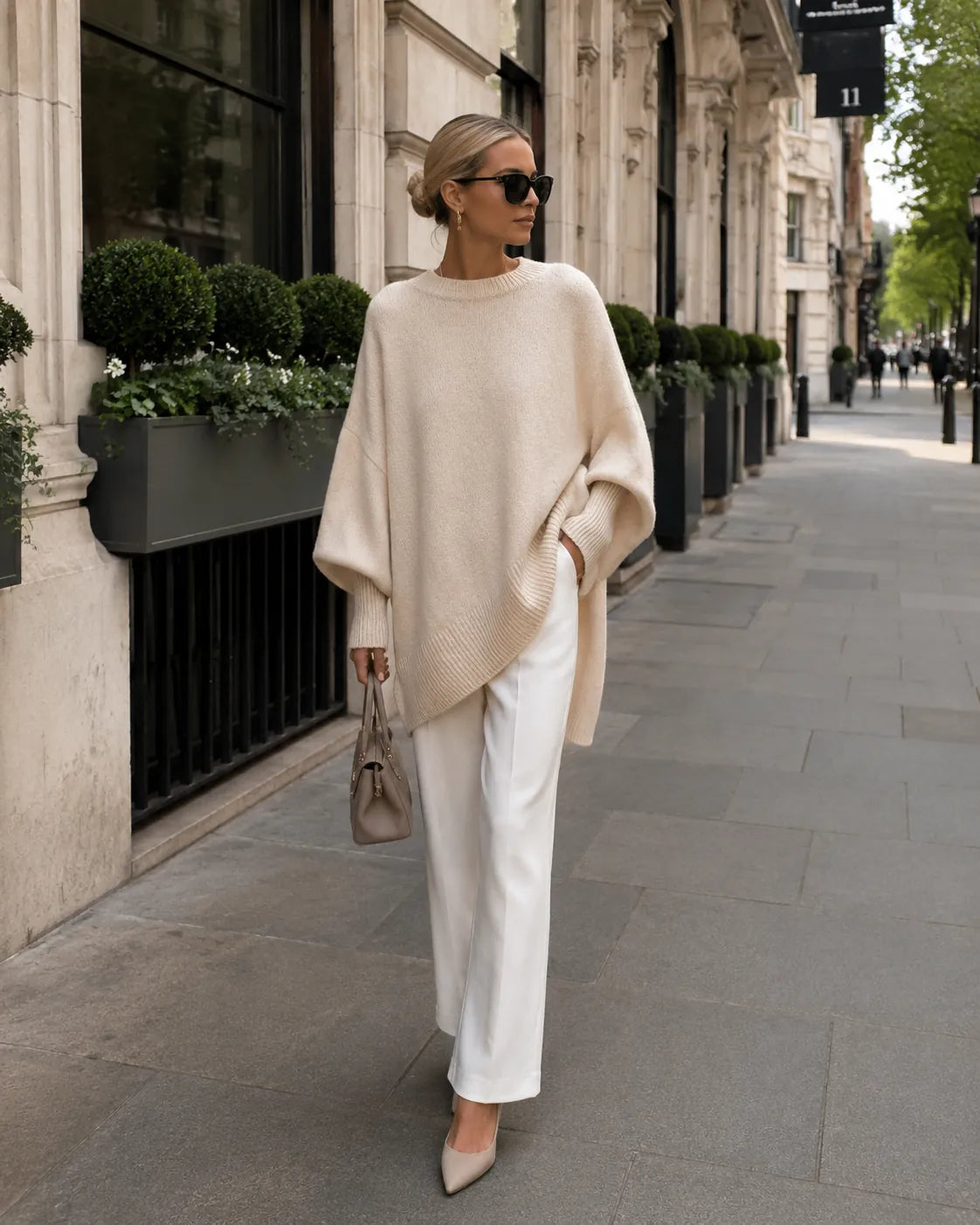 Apricot Women's Oversized Asymmetric Sweater with Side Slit Hem & Long Sleeves
