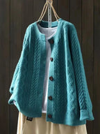 Blue Women's Oversized Cable Knit Cardigan with Button-Front & Relaxed Fit — Freya