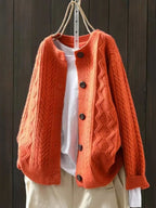 Orange Women's Oversized Cable Knit Cardigan with Button-Front & Relaxed Fit — Freya