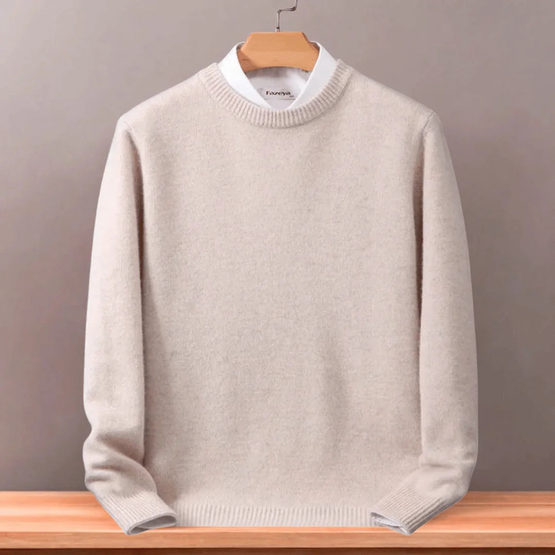 Beige Men's Oversized Crew Neck Sweater with Long Sleeves & Ribbed Trim — Emmett