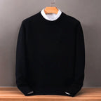 Black Men's Oversized Crew Neck Sweater with Long Sleeves & Ribbed Trim — Emmett