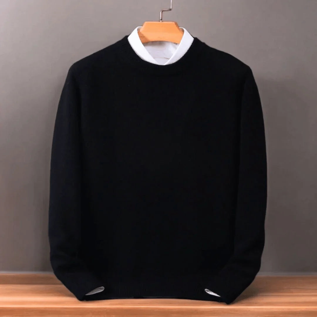 Black Men's Oversized Crew Neck Sweater with Long Sleeves & Ribbed Trim — Emmett