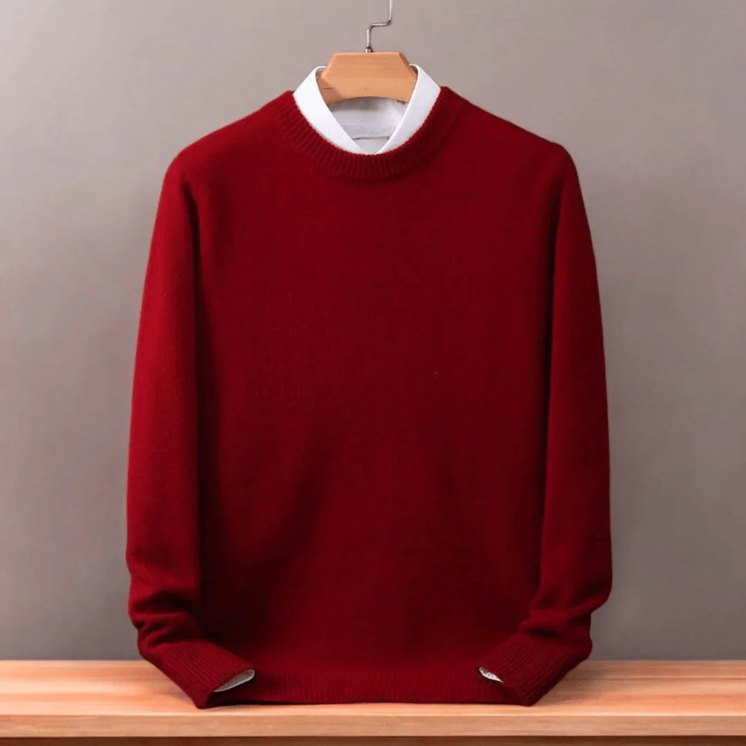 Burgundy Men's Oversized Crew Neck Sweater with Long Sleeves & Ribbed Trim — Emmett