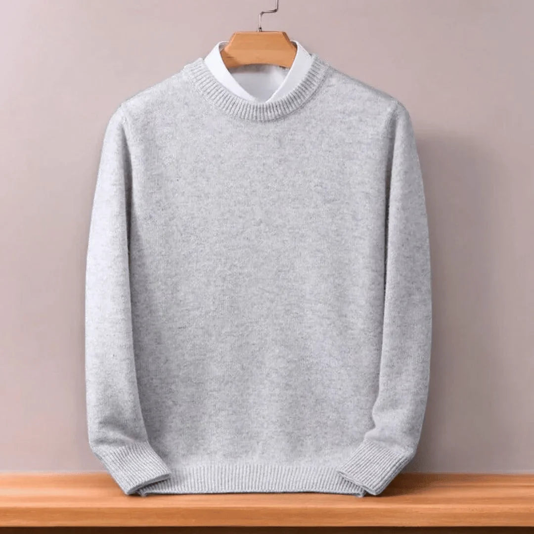 Grey Men's Oversized Crew Neck Sweater with Long Sleeves & Ribbed Trim — Emmett