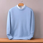 Light Blue Men's Oversized Crew Neck Sweater with Long Sleeves & Ribbed Trim — Emmett