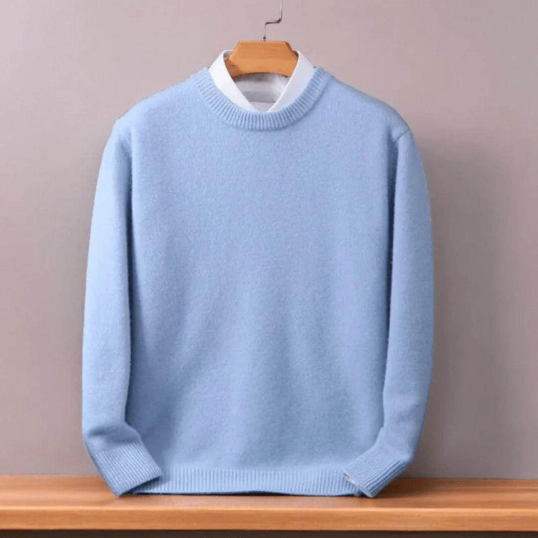 Light Blue Men's Oversized Crew Neck Sweater with Long Sleeves & Ribbed Trim — Emmett