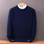 Navy Blue Men's Oversized Crew Neck Sweater with Long Sleeves & Ribbed Trim — Emmett