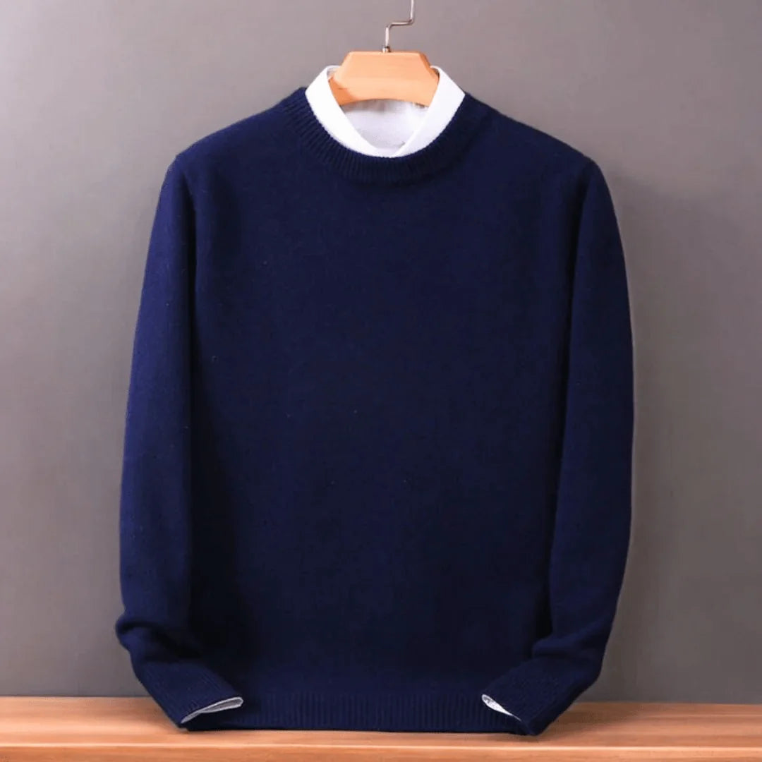 Navy Blue Men's Oversized Crew Neck Sweater with Long Sleeves & Ribbed Trim — Emmett