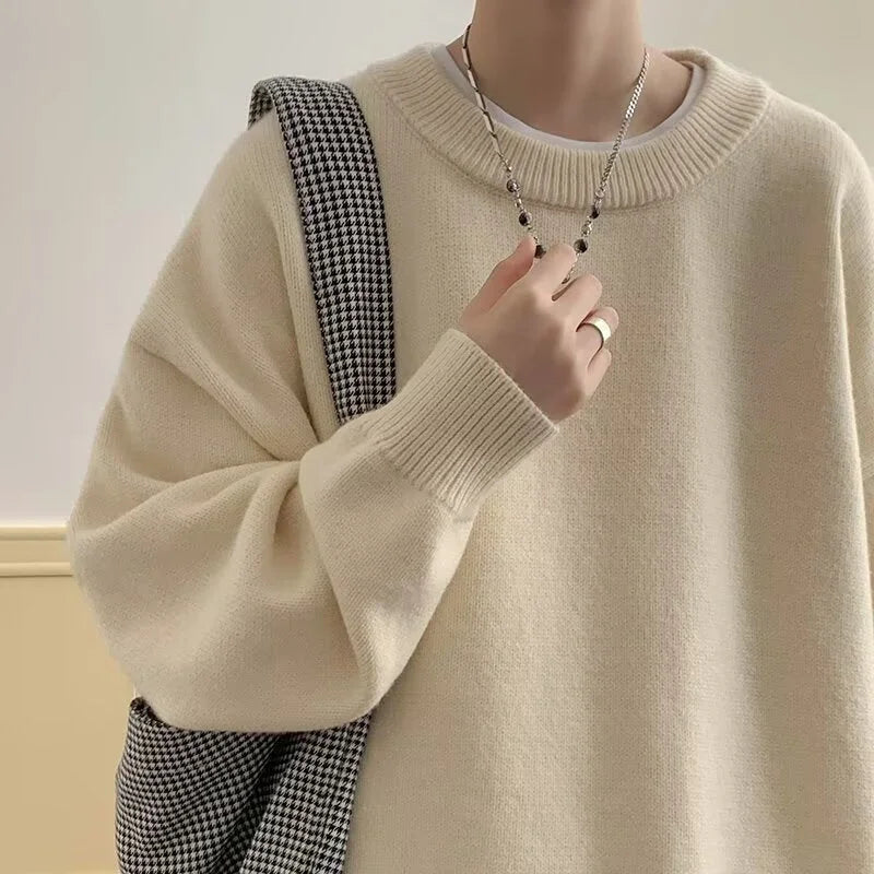 Apricot Women's Oversized Sweater with Crew Neck & Ribbed Cuffs