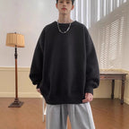 Women's Oversized Sweater with Crew Neck & Ribbed Cuffs - Front Worn Hat