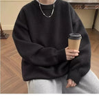 Black Women's Oversized Sweater with Crew Neck & Ribbed Cuffs