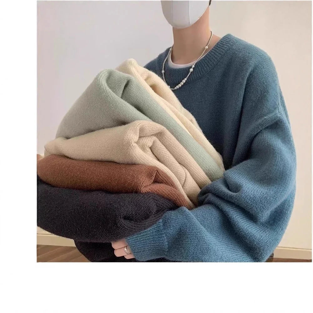 Women's Oversized Sweater with Crew Neck & Ribbed Cuffs - Holding Folded Stack