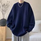 Blue Women's Oversized Sweater with Crew Neck & Ribbed Cuffs