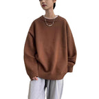 Women's Oversized Sweater with Crew Neck & Ribbed Cuffs - Front Worn Female