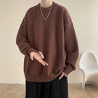 Brown Women's Oversized Sweater with Crew Neck & Ribbed Cuffs