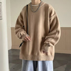 Khaki Women's Oversized Sweater with Crew Neck & Ribbed Cuffs