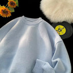 Light Blue Women's Oversized Sweater with Crew Neck & Ribbed Cuffs