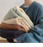 Medium blue Women's Oversized Sweater with Crew Neck & Ribbed Cuffs