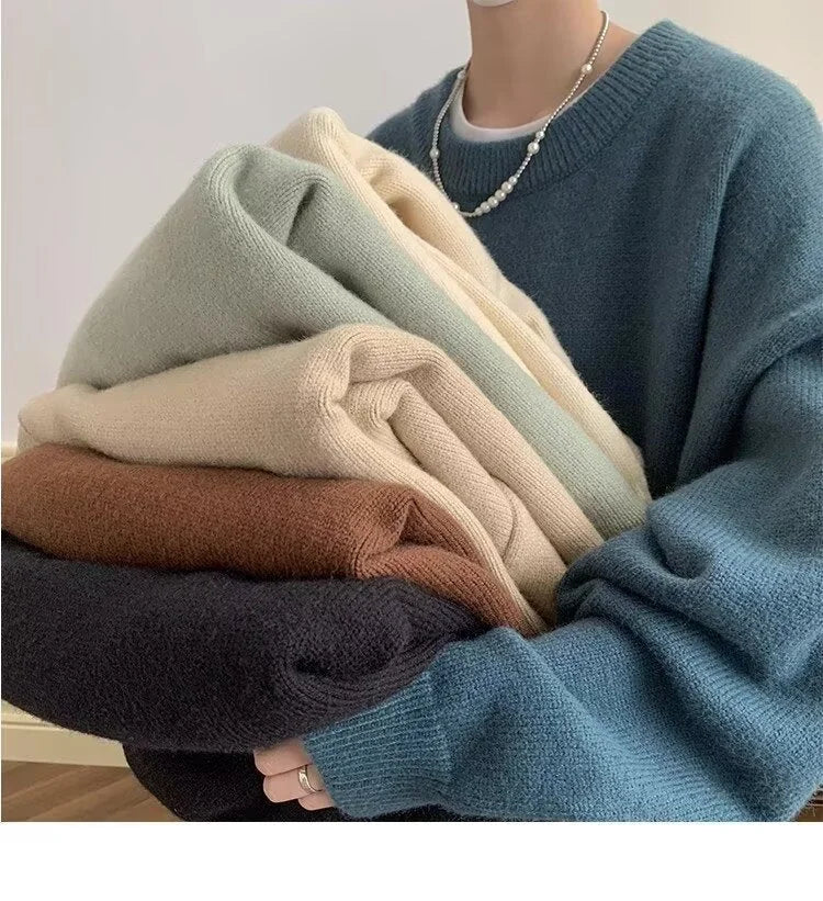 Medium blue Women's Oversized Sweater with Crew Neck & Ribbed Cuffs