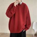 Red Women's Oversized Sweater with Crew Neck & Ribbed Cuffs