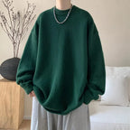 Dark Green Women's Oversized Sweater with Crew Neck & Ribbed Cuffs
