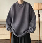 Dark Gray Women's Oversized Sweater with Crew Neck & Ribbed Cuffs