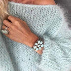 Blue Women's Oversized Crochet Sweater with Soft Open-Knit Texture
