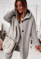 Grey Women's Hooded Cardigan with Oversized Fit & Button-Front Closure