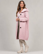 Women's Hooded Cardigan with Oversized Fit & Button-Front Closure - Walking Pose