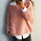 Light Pink Women's Oversized Knit Sweater with Relaxed Drop-Shoulder Fit