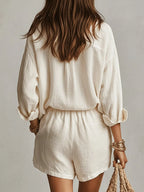 Off-White Women's Linen Co-Ord Set — Pia Oversized Shirt Shorts Relaxed - Back Full